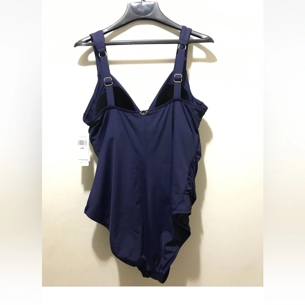 NWT Jantzen Print or Solid Surplice Maillot One- Piece Swimsuit - Mare Blue 22W